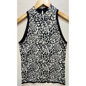 White House Black Market Women's Jacquard Halter Neck Sweater Size S Black White